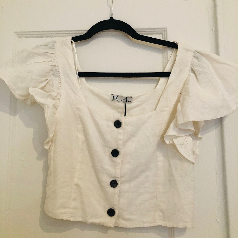 Zara white square neck button front top